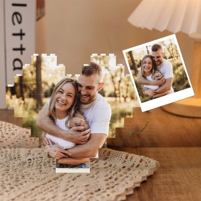 Personalised Heart Shape Photo Building Block Puzzle Unique Anniversary Gifts for Him Valentine's Day Gifts for Couples