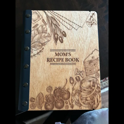 Personalised Leather Bound Recipe Book Binder Wooden Cover Notebook Unique Gifts for Mum Family Christmas Gift