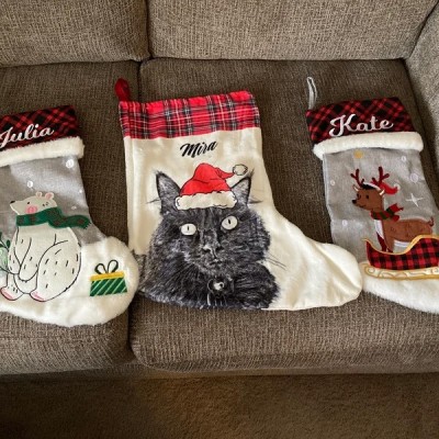 Personalised Embroidered Pet Cat Christmas Stocking with Name Gifts for Cat Lovers Christmas Gift for Pet Lovers