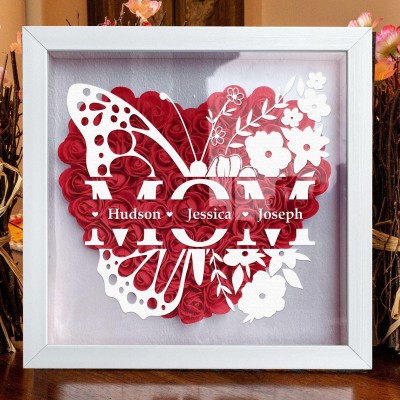 Personalised Butterfly Mum Flower Shadow Box with Kids Names Gift for Mum Grandma Mother's Day Gift Ideas