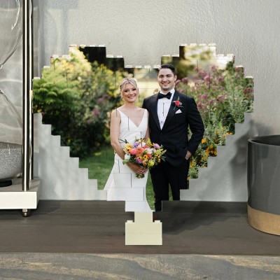 Personalised Heart Shaped Photo Block Building Brick Puzzle Unique Wedding Anniversary Gifts Valentine's Day Gift for Couples
