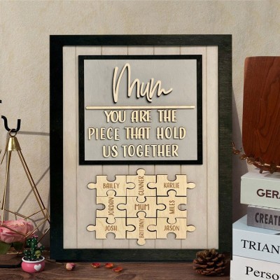 Mum You Are The Piece That Holds Us Together Mum wooden Puzzle Name Sign Personalised Gifts for Mum Mother's Day Gift