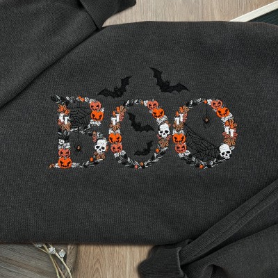 Embroidered Boo Sweatshirt Cute And Scary Crewneck Unique Halloween Gift Ideas