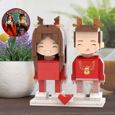 Personalised Christmas Elk Couple Brick Figures from Photo Gift Ideas for Couples Anniversary Gift for Husband Boyfriend