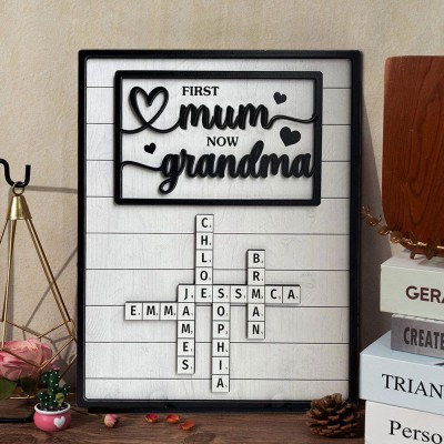 Custom First Mum Now Grandma Scrabble Wooden Puzzle Sign with Kids Names Unique Gifts for Mum Grandma Mother's Day Gift Ideas