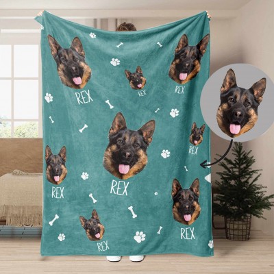 Custom Pet Photo Blanket with Name Dog Blanket Pet Memorial Throw Gifts for Dog Lovers Christmas Gift for Pet Lover