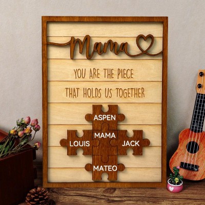 Personalised Wooden Mama Puzzle Pieces Frame Sign With Kids Names Family Keepsake Gift For Mum Grandma Unique Mother's Day Gift Ideas