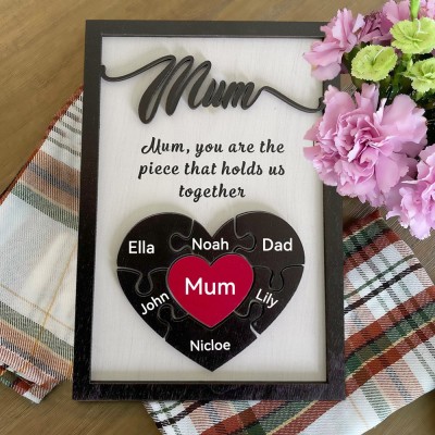 Personalised Wooden Mum You Are The Piece That Holds Us Together Puzzle Piece Frame Sign With Kids Names Gift For Mum Unique Mother's Day Gifts
