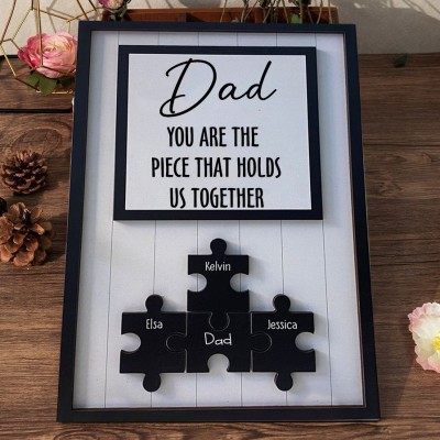 Personalised Dad Sign Wooden Puzzle Pieces Frame Sign With Kids Names Custom Family Gift For Dad Grandpa Unique Father's Day Gift Ideas