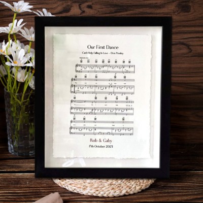 Personalised First Dance Song Music Sheet Frame for Couples 2nd Wedding Anniversary Gifts for Wife Husband