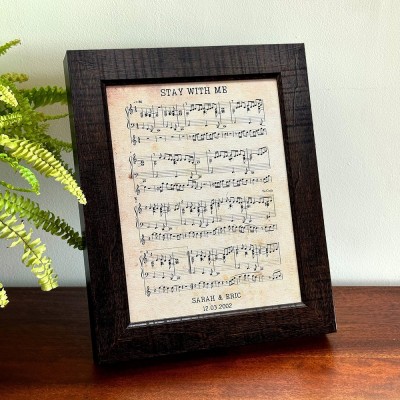 Personalised Couples Music Sheet Wooden Frame Unique Wedding Anniversary Gifts for Wife Husband