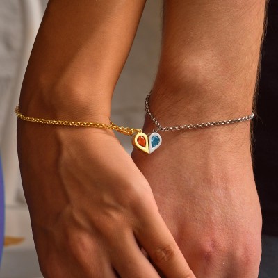 Personalised Couple Matching Magnetic Heart Bracelet Set Anniversary Gift for Her Valentine's Day Gifts for Couples