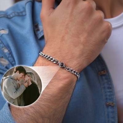 Personalised Photo Projection Bracelet for Men Anniversary Gifts for Husband Valentine's Day Gift for Him