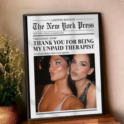 Custom Newspaper Print Frame Personalised Gifts for Friends Best Friend Gift Funny Gift for Her