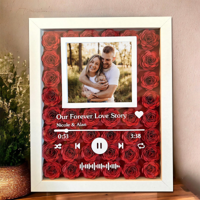 Custom Spotify Paper Flower Shadow Box with Photo for Couples Valentine's Day Gifts for Girlfriend Anniversary Gift