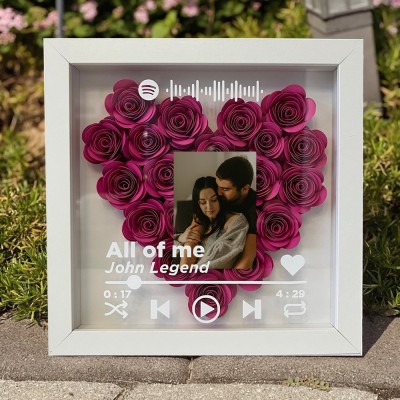 Custom Photo Heart Shaped Spotify Flower Shadow Box Couple Gift For Her Christmas Gift Ideas