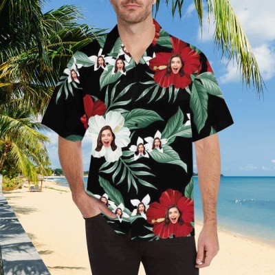 Personalised Face Shirt Hawaiian Shirt With Flower Leaves Pattern Summer Keepsake Gift Ideas For Him