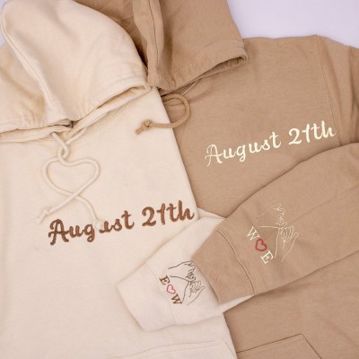 Custom Couple Matching Hoodie with Embroidered Anniversary Date Valentine's Day Gifts for Her Him Wedding Anniversary Gift