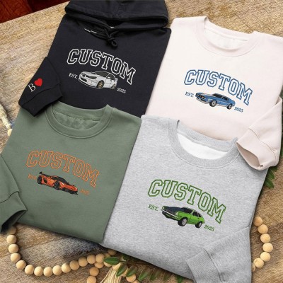 Personalised Embroidered Car Portrait Sweatshirt for Men Car Lover Gifts Anniversary Gift Valentine's Day Gifts for Boyfriend