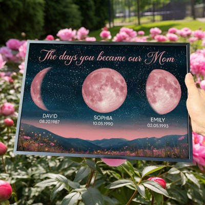 Custom The Days You Became Our Mum Wooden Moon Phase Print Frame Sign With Kids Names Keepsake Gifts for Mum Unique Baby Shower Gift Mother's Day Gift Ideas