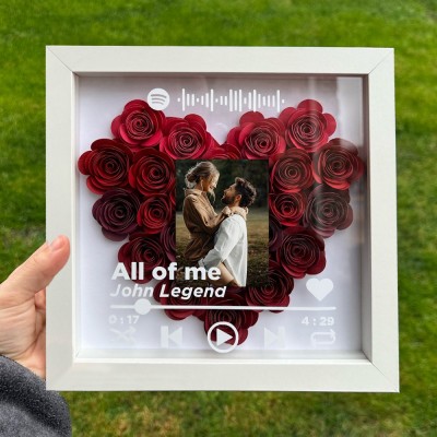 Personalised Heart Shaped Spotify Flower Shadow Box With Photo Unique Gift For Her Christmas Gift For Girlfriend