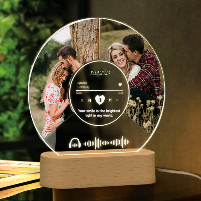 Personalised Music Photo Plaque Night Light for Couple Anniversary Gifts for Him Unique Valentine's Day Gift