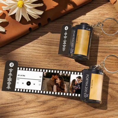Custom Spotify Code Music Photo Film Roll Keychain for Couple Anniversary Gifts for Him Valentine's Day Gift for Him Her