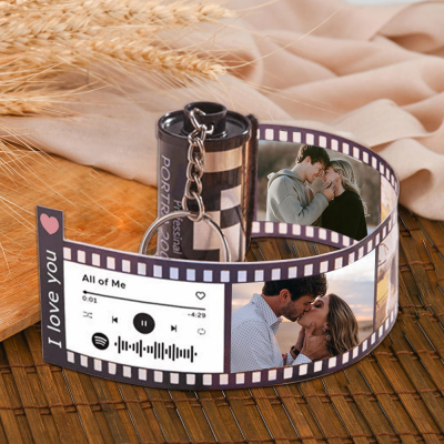 Custom Photo Film Roll Keychain with Spotify Music Code Keepsake Gifts for Couple Anniversary Gifts Valentine's Day Gift