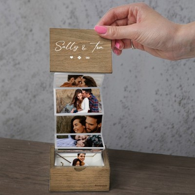 Personalised Pull Out Wooden Photo Box Keepsake Gifts for Couples Anniversary Gift Valentine's Day Gifts for Her