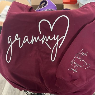 Custom Grammy Embroidered Sweatshirt with kids Names on Sleeve New Mum Gift Unique Gifts for Grammy Mother's Day Gift