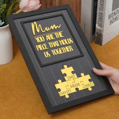 Custom Wood Mum Puzzle Pieces Sign with Kids Names Gift Ideas for Mum Grandma Unique Mother's Day Gift