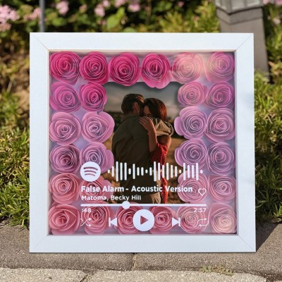 Custom Spotify Code Couple Photo Flower Shadow Box Unique Gifts For Her Christmas Gift Ideas