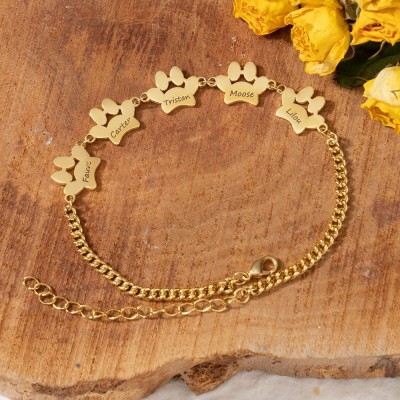 Custom Engraved Paw Print Name Bracelet Keepsake Gifts for Dog Owners Unique Pet Lover Gift Birthday Gift for Her