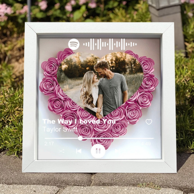 Personalised Heart Shaped Couple Photo Flower Shadow Box With Spotify Code Unique Gifts For Her Christmas Gifts