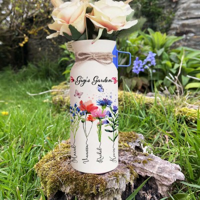 Custom Gigi's Garden Birth Flower Vase with Grandkids Names Gifts for Grandma Mum Mother's Day Gift Ideas