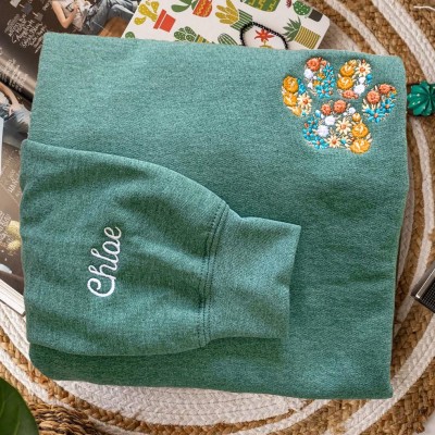 Personalised Floral Embroidered Pet Paw Print Sweatshirt Hoodie With Names Christmas Gift Ideas Unique Gift For Pet Lover
