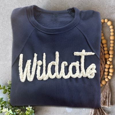 Custom Chenille Embroidered Team Sport Sweatshirt with Game Day Fuzzy Letter Unique Gift for Game Day