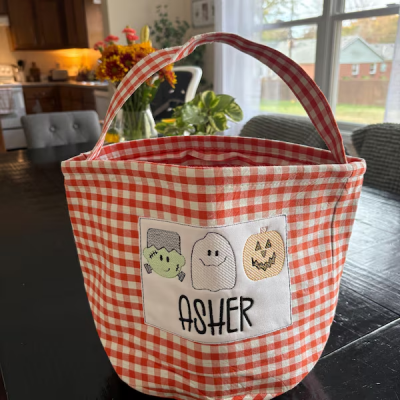 Custom Trick or Treat Basket with Name Halloween Candy Bucket Bag Halloween Gift for Kids