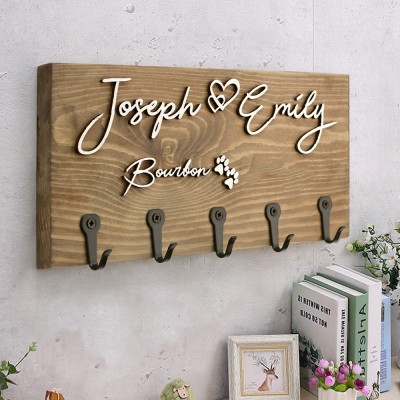 Engraved Wood Key Holder with Hooks Personalised New Home Gifts for Couple Wedding Gift