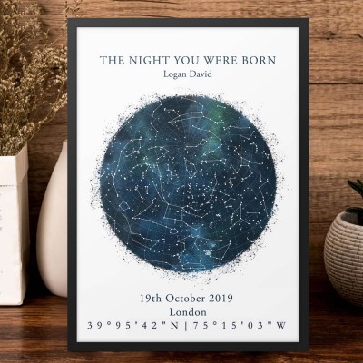 Personalised Star Map Frame Constellation Print Sign Anniversary Gifts for Her Christmas Gift for Couples