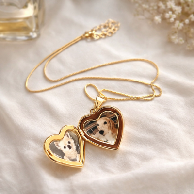 Personalized Pet Photo Locket Necklace Custom Heart Locket Neckalce Memorial Keepsake Gift For Pet Lovers