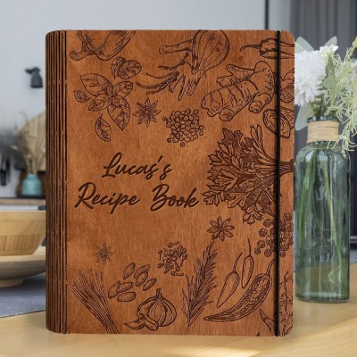 Personalised Wooden Recipe Book Blank Binder Custom Engraved Journal for Mum Christmas Gift Ideas