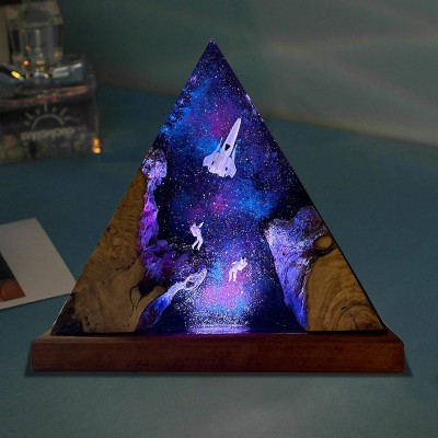 Galaxy Space Resin and Wood Epoxy Lamp Astronaut Night Light Christmas Gift Ideas Birthday Gift