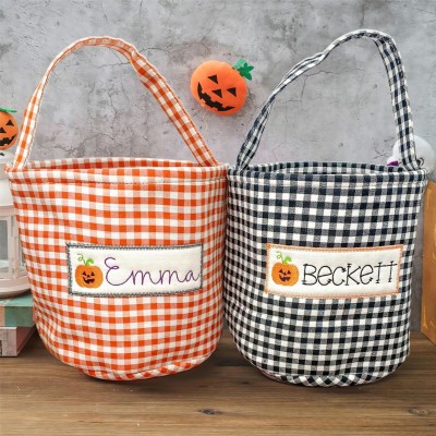 Personalised Embroidered Halloween Bucket Trick or Treat Bag Candy Tote Halloween Gift for Kids