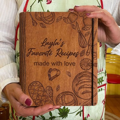 Personalised Recipe Book Wooden Binder Custom Engraved Journal for Mum Grandma Unique Christmas Gift Ideas