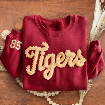 Custom Chenille Embroidered Team Sport Sweatshirt with Game Day Fuzzy Letter Unique Gift for Game Day