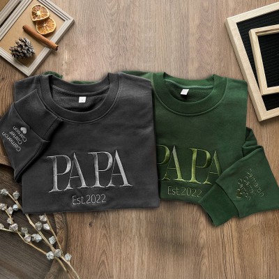 Personalised Embroidered Papa Sweatshirt With Date Custom Hoodie Unique Father's Day Gift Ideas