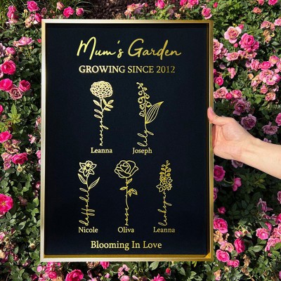 Custom Mum's Garden Birth Month Flower Frame Sign with Kids Names Unique Gifts for Mum Grandma Mother's Day Gift Ideas