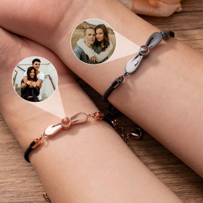 Personalised Photo Projection Bracelet With Picture Inside And Magnetic Heart Charm Unique Gift For Couple