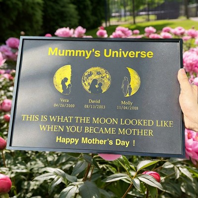 Personalised Mummy's Universe Moon Phase Print Frame with Kids Names Gift Ideas for Mum New Mum Gift Mother's Day Gifts